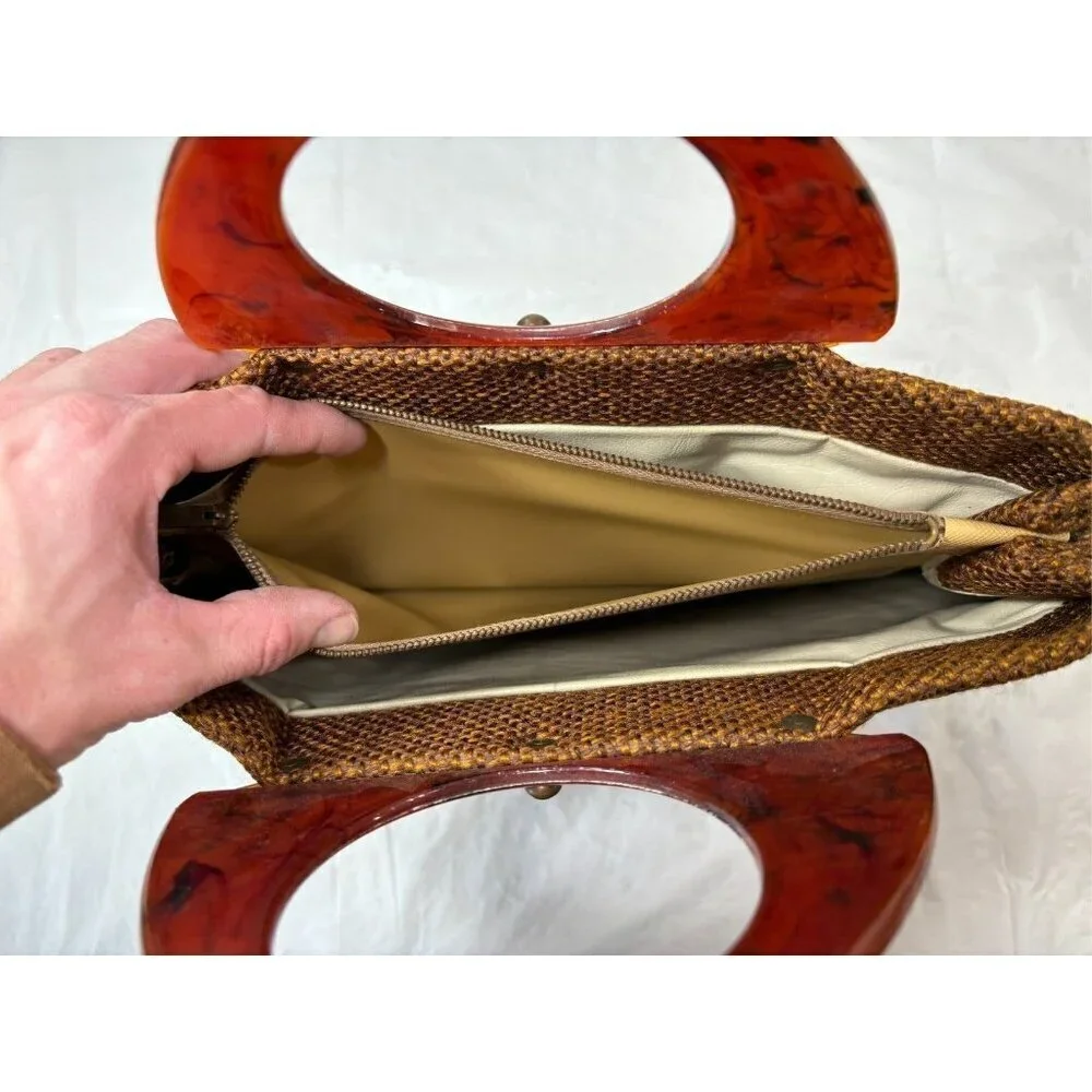 Vintage ‘60s JR Florida Large Tapestry Hand Bag lucite handles